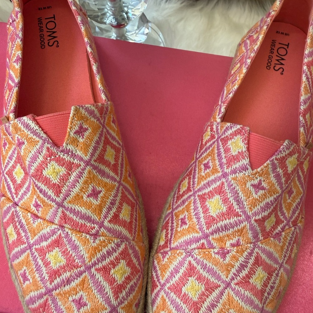 TOMS Unisex Alpargata Rope 2.O Geometric Espadrille Woven Textile Pink & Yellow - Picture 6 of 17